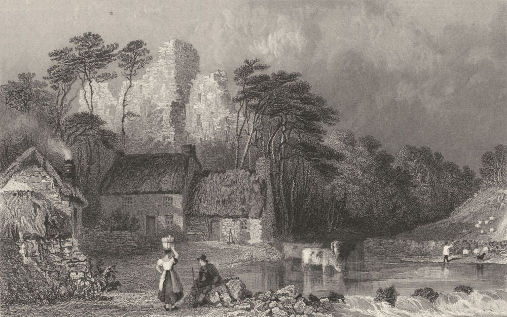 NORTHUMBS. Thirlwall Castle. ruins. Cottages. Figures. Cumbs.  1832 old print